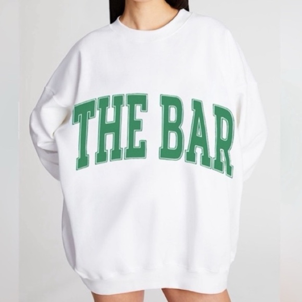 The Bar Varsity Sweatshirt in White & Green Size Large